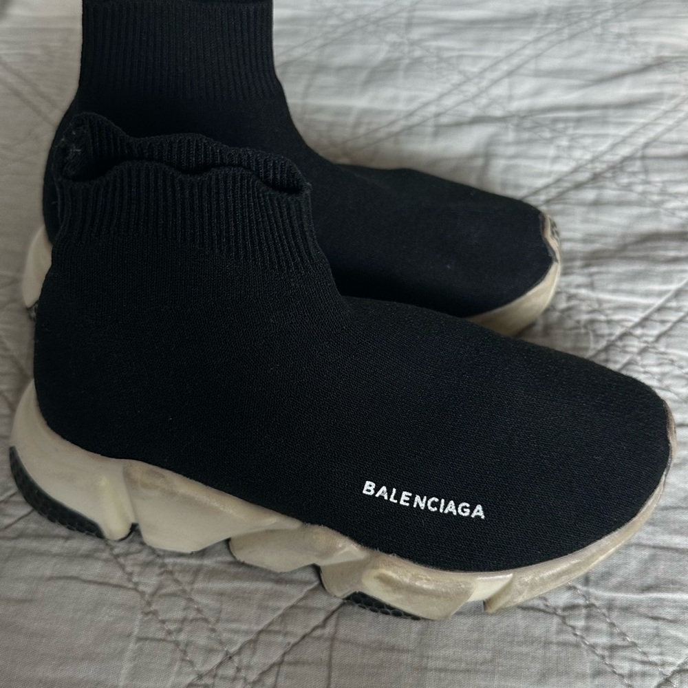 Balenciaga Black Knit Sock Sneakers with Ivory Sole
